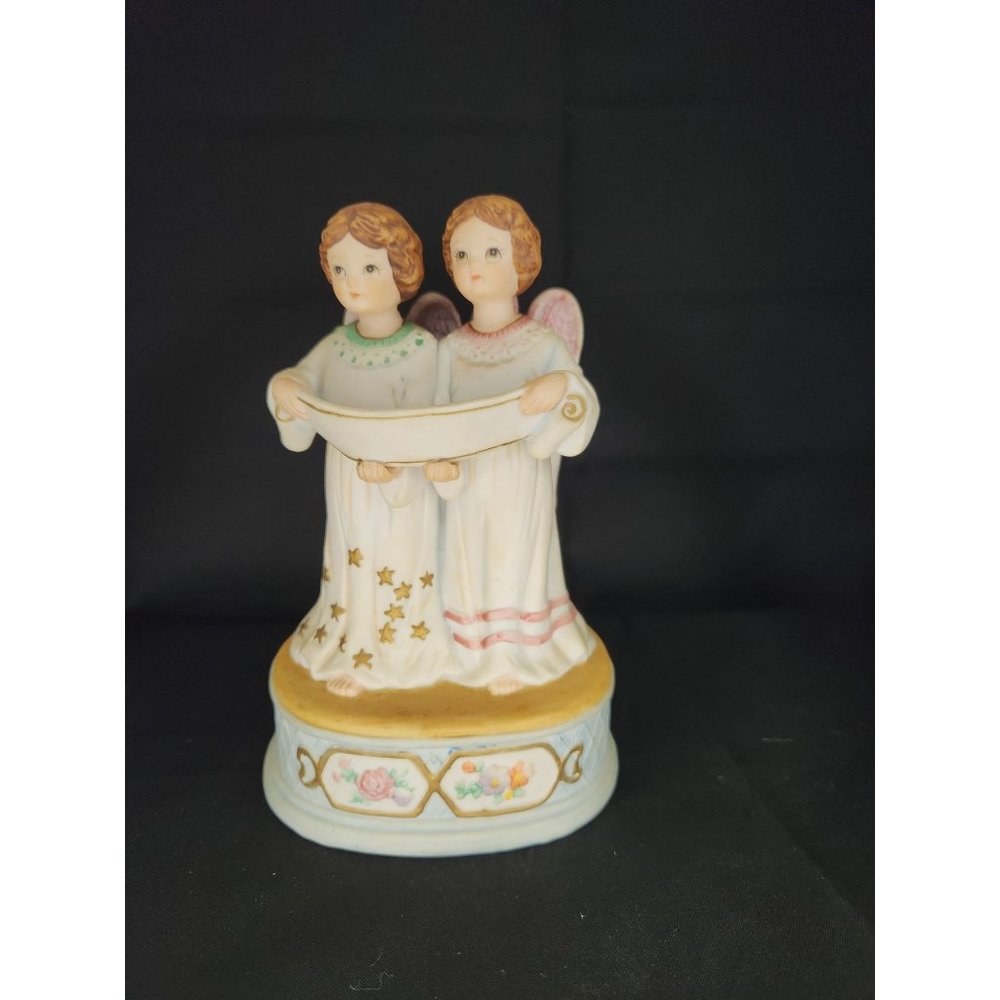 Lefton music box 2 angels holding scroll 1989